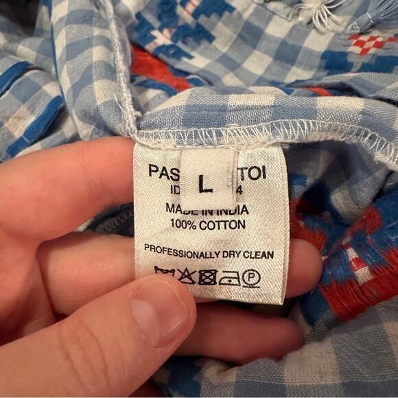 DoDo Bar Or Fernanda Wide Leg Gingham Embroidered Tassel High Rise Pants Sz L - Picture 7 of 13